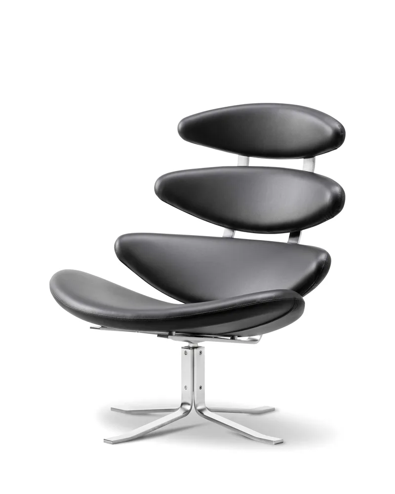 Corona Chair by Fredericia in Leather Omni 301, Black, Brushed steel – product photo 1 of 4