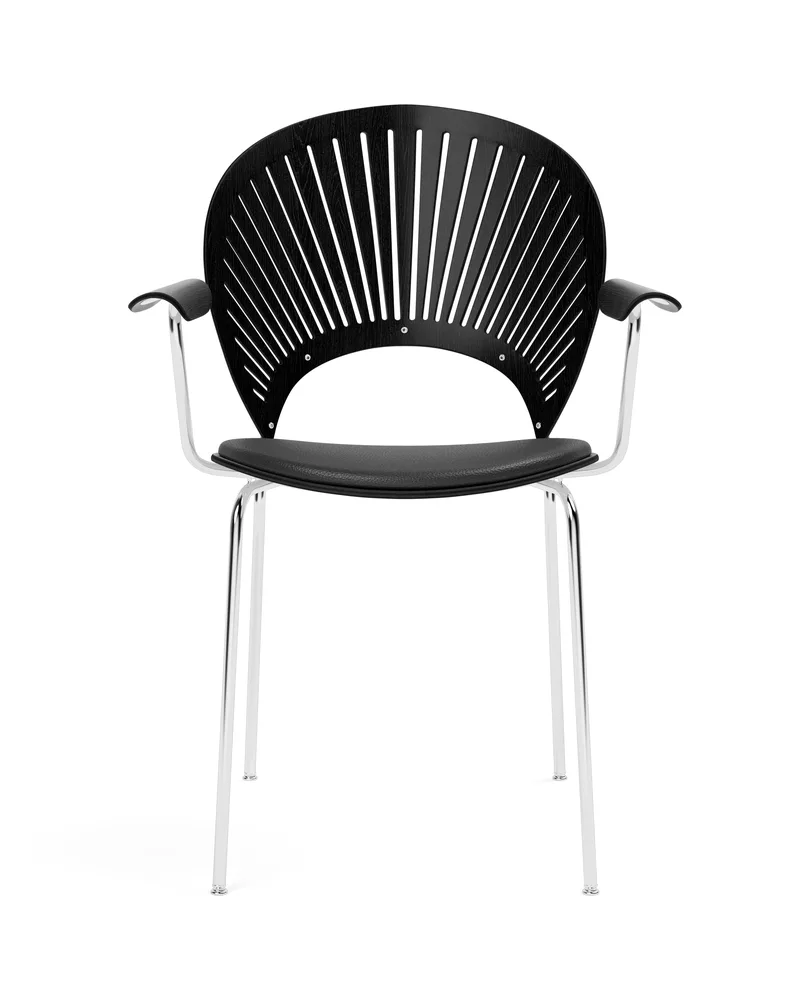 Trinidad Armchair Seat upholstered by Fredericia in Leather Omni 301, Black, Black ash, FSC Mix 70%, Chrome – product photo