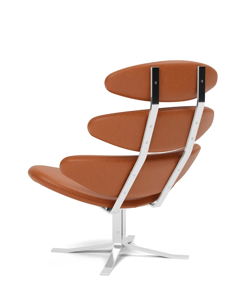 Corona Chair by Fredericia in Leather Max 95, Cognac, Brushed steel – product photo 3 of 4