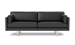 EJ220 Sofa, 3 seater, 212 cm von Fredericia in Leather Omni 301, Black, Brushed chrome, round legs – Produktfoto 4 von 4