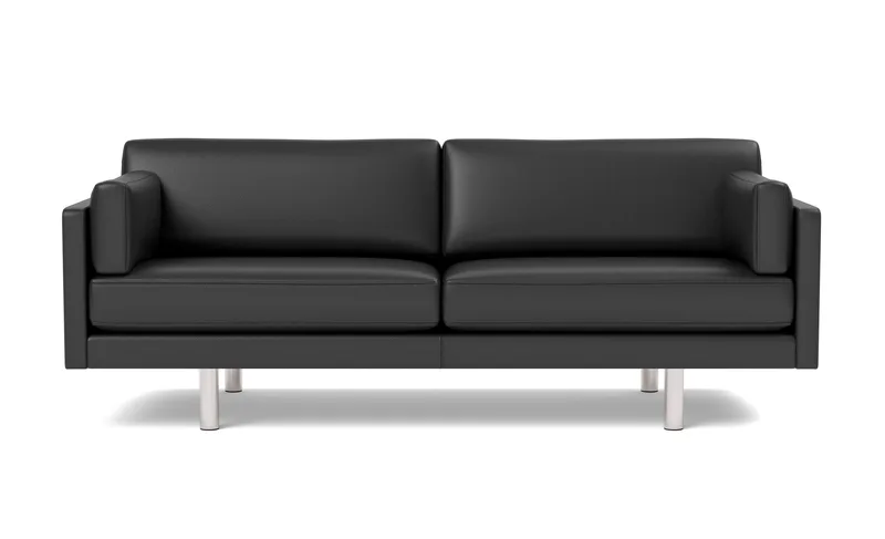 EJ220 Sofa, 3 seater, 212 cm von Fredericia in Leather Omni 301, Black, Brushed chrome, round legs – Produktfoto 4 von 4