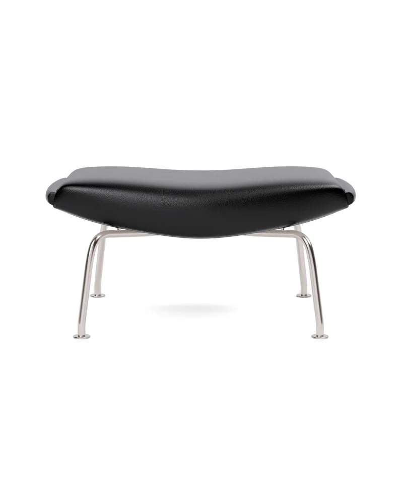 Wegner Ox Ottoman van Fredericia in Leather Primo 88, Black, Brushed stainless steel – productfoto