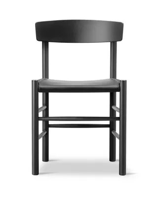 J39 Mogensen Chair Seat Upholstered by Fredericia in Leather Omni 301, Black, Beech black lacquer, FSC Mix 70% – product photo 4 of 4