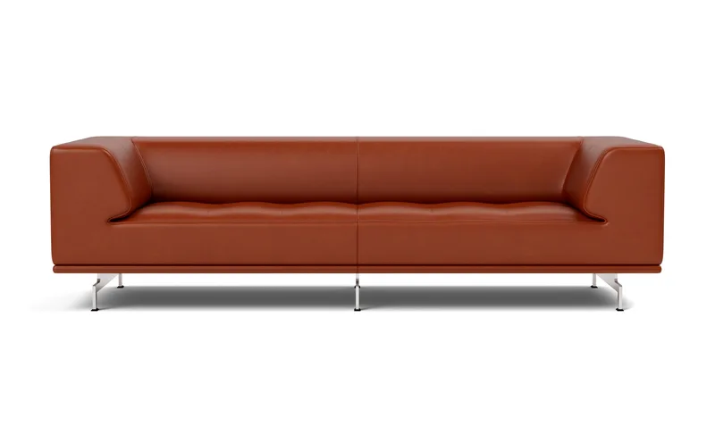 Delphi Sofa, 3 seater, 240cm van Fredericia in Leather Cera 905, Russet brown, Brushed aluminium – productfoto 4 van 4