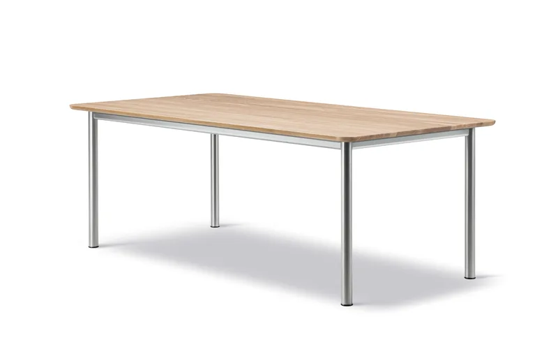 Plan Table by Fredericia in Oak light oil, FSC Mix 70%, Brushed steel, 200 × 100 cm, height 73 cm – product photo 1 of 2