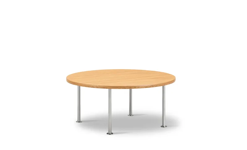 Wegner Ox Table Ø80 by Fredericia in Oak oil, FSC Mix 70%, Brushed stainless steel, 35 cm – product photo 1 of 2