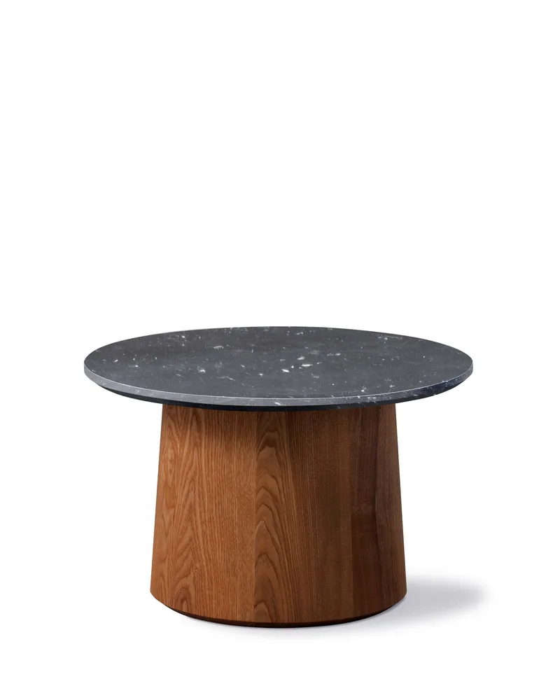 Niveau Coffee Table Ø45 by Fredericia in Black Marquina, Ash brown stained oil treated, FSC Mix 70%, Ø45 cm, height 29 cm – product photo