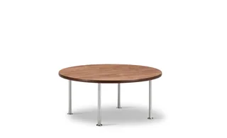 Wegner Ox Table Ø80 by Fredericia in Walnut oil, Brushed stainless steel, 35 cm – product photo 1 of 2