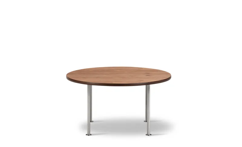 Wegner Ox Table Ø80 by Fredericia in Walnut oil, Brushed stainless steel, 41 cm – product photo 2 of 2