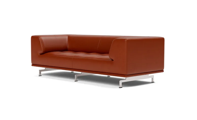 Delphi Sofa, 2 seater, 205 cm van Fredericia in Leather Cera 905, Russet brown, Brushed aluminium – productfoto 1 van 4