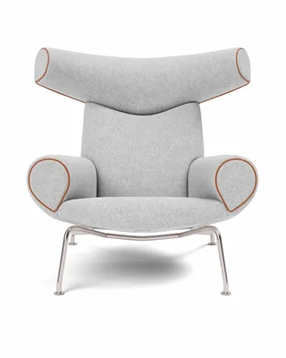 Wegner Ox Chair van Fredericia in Hallingdal 116, Leather Max 95, Cognac, Brushed stainless steel – productfoto 4 van 4