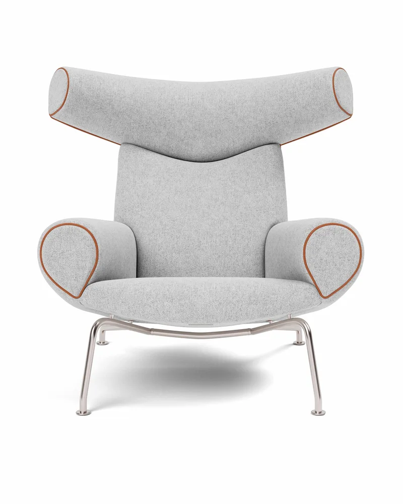 Wegner Ox Chair van Fredericia in Hallingdal 116, Leather Max 95, Cognac, Brushed stainless steel – productfoto 4 van 4