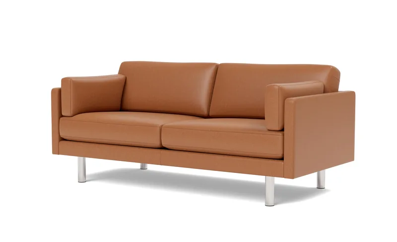 EJ220 Sofa, 2½ seater, 185 cm by Fredericia in Leather Max 95, Cognac, Brushed chrome, round legs – product photo 1 of 4