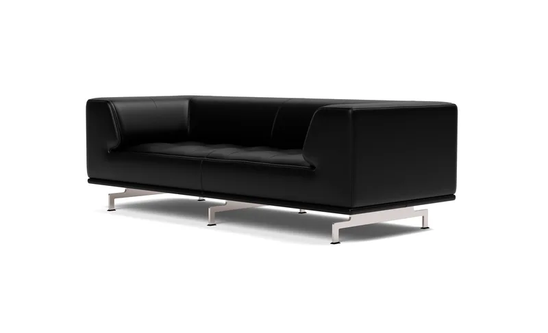 Delphi Sofa, 2 seater, 205 cm von Fredericia in Leather Max 98, Black, Brushed aluminium – Produktfoto 1 von 4