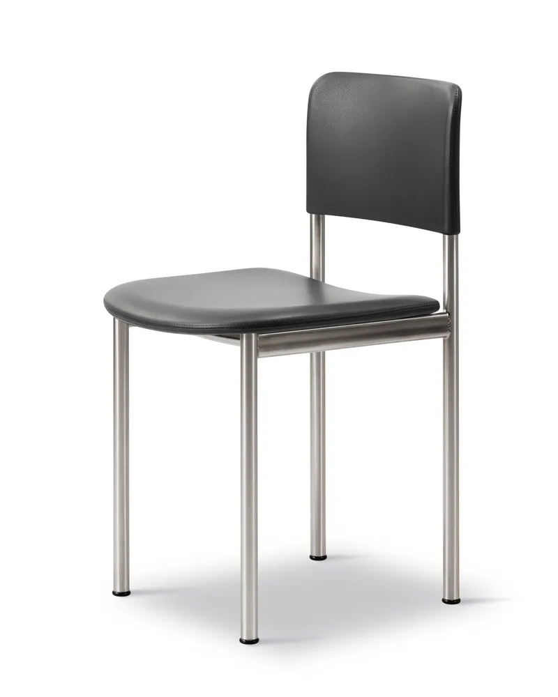 Plan Chair Fully Upholstered by Fredericia in Leather Omni 301, Black, Brushed steel – product photo 1 of 4
