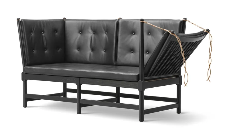 The Spoke-Back Sofa by Fredericia in Leather Omni 301, Black, Oak black lacquer, FSC Mix 70% – product photo 1 of 4