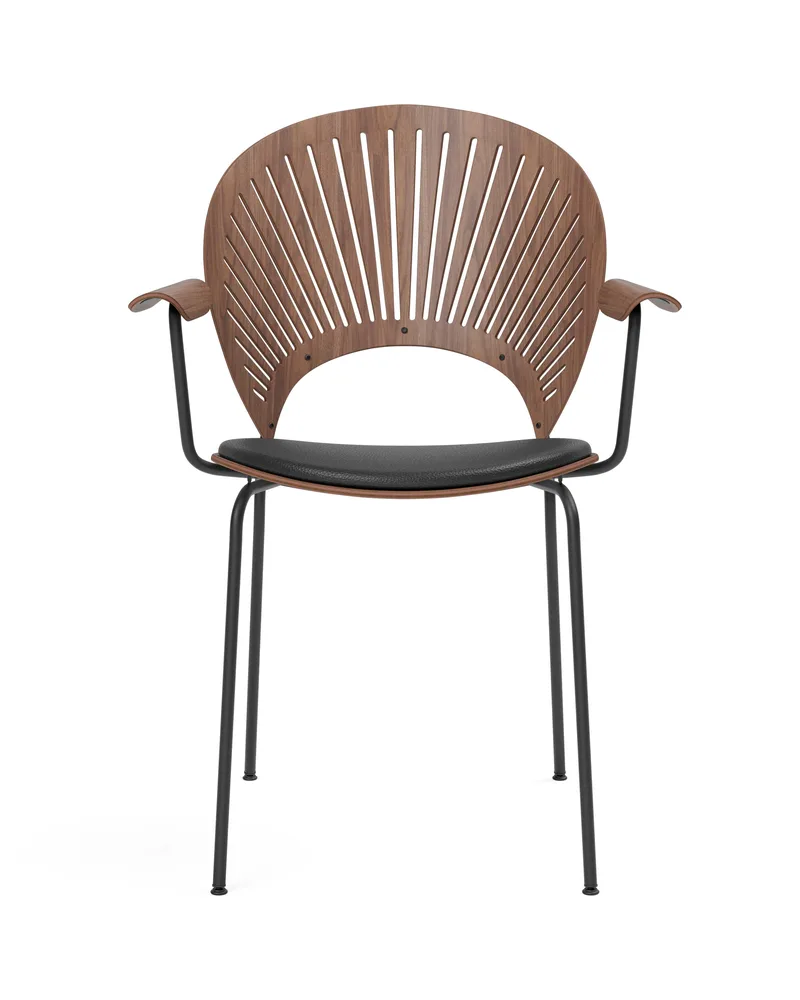 Trinidad Armchair Seat upholstered by Fredericia in Leather Omni 301, Black, Walnut lacquer, FSC Mix 70%, Black, smooth – product photo