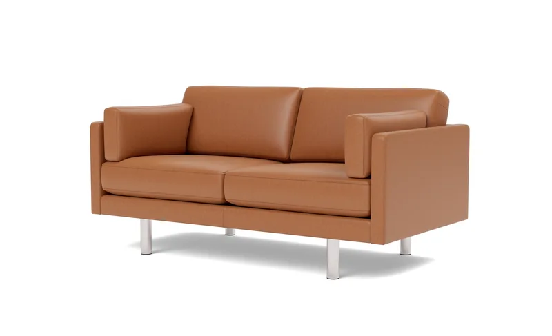 EJ220 Sofa, 2 seater, 163 cm de Fredericia en Leather Max 95, Cognac, Brushed chrome, round legs – photo du produit 1 sur 4