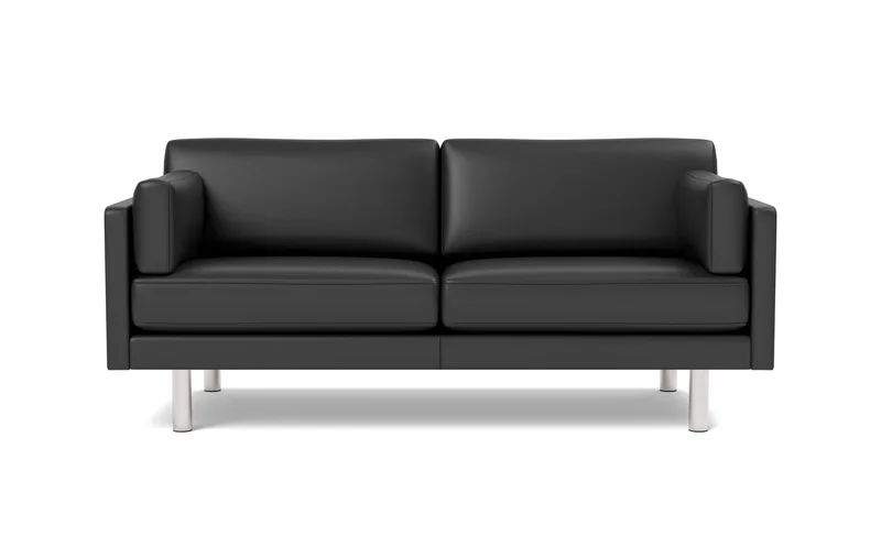 EJ220 Sofa, 2½ seater, 185 cm by Fredericia in Leather Omni 301, Black, Brushed chrome, round legs – product photo 4 of 4