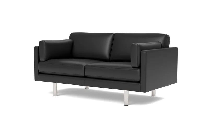 EJ220 Sofa, 2 seater, 163 cm de Fredericia en Leather Omni 301, Black, Brushed chrome, round legs – photo du produit 1 sur 4