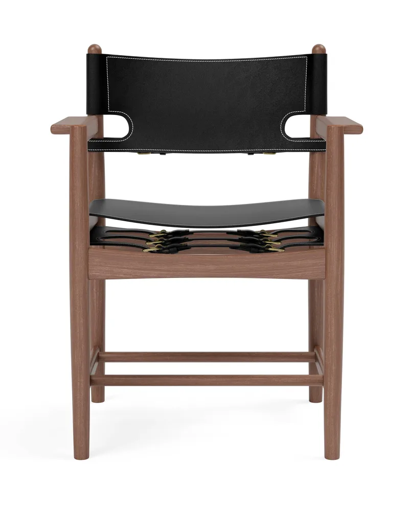 The Spanish Dining Armchair by Fredericia in Leather, black, Smoked oak, oiled – product photo