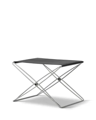 JG Folding Stool by Fredericia in Leather Max 98, Black, Brushed stainless steel – product photo 2 of 3