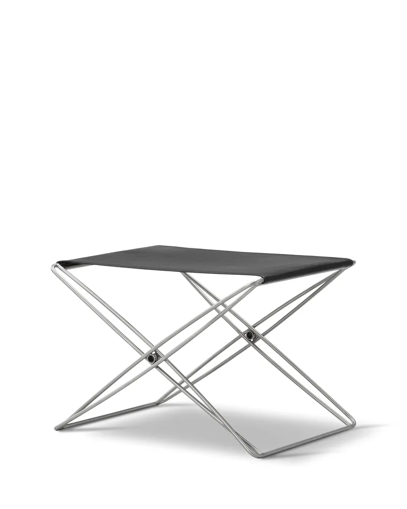 JG Folding Stool by Fredericia in Leather Max 98, Black, Brushed stainless steel – product photo 2 of 3