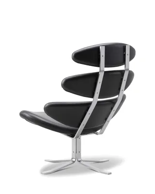 Corona Chair by Fredericia in Leather Omni 301, Black, Brushed steel – product photo 3 of 4
