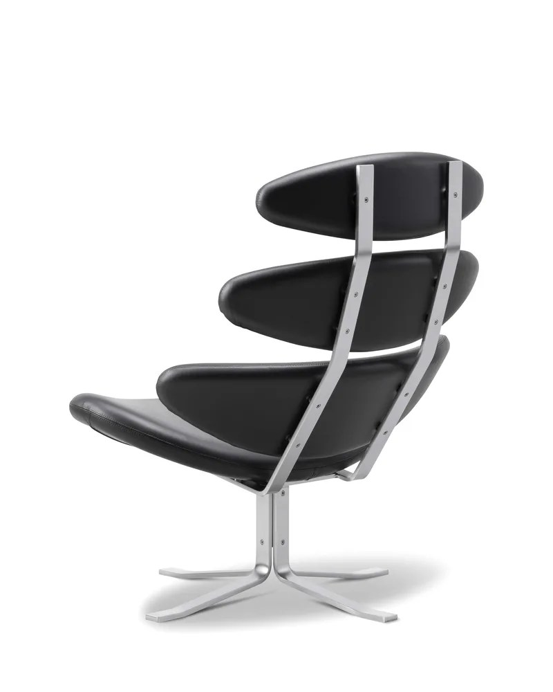 Corona Chair by Fredericia in Leather Omni 301, Black, Brushed steel – product photo 3 of 4