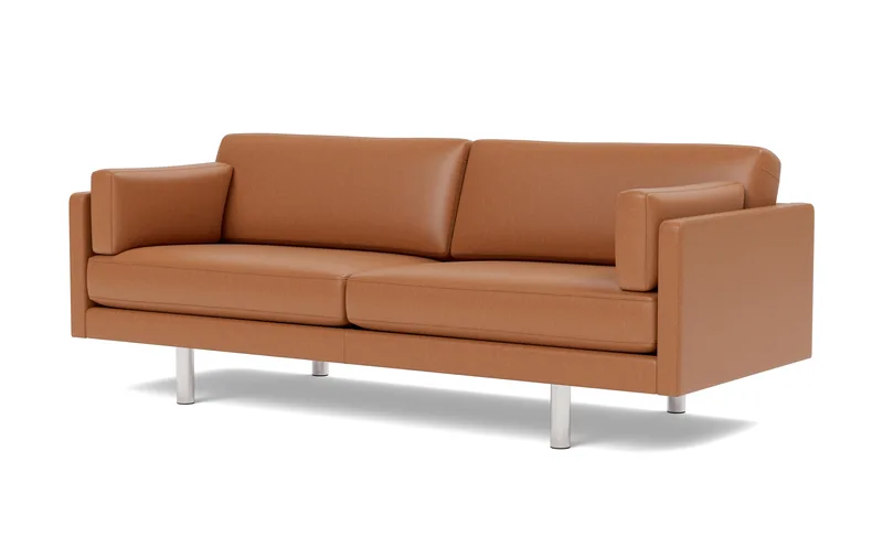 EJ220 Sofa, 3 seater, 212 cm by Fredericia in Leather Max 95, Cognac, Brushed chrome, round legs – product photo 1 of 4