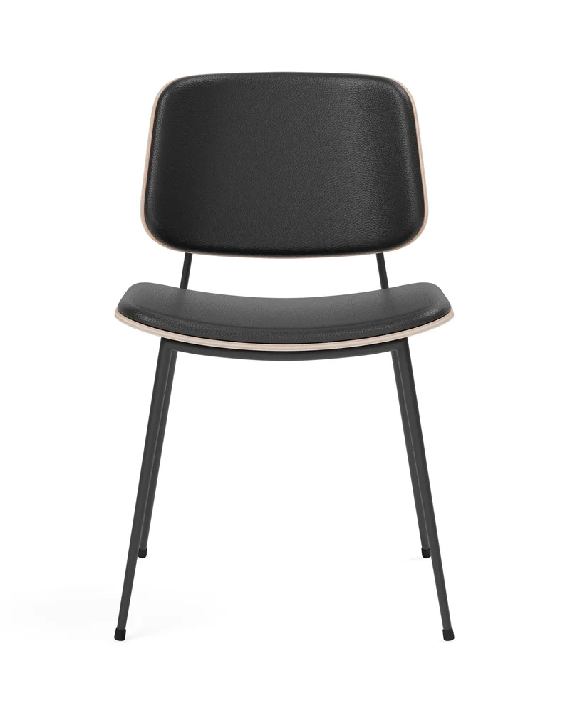 Søborg Metal Base Front upholstered by Fredericia in Leather Omni 301, Black, Oak lacquer, FSC Mix 70%, Black – product photo