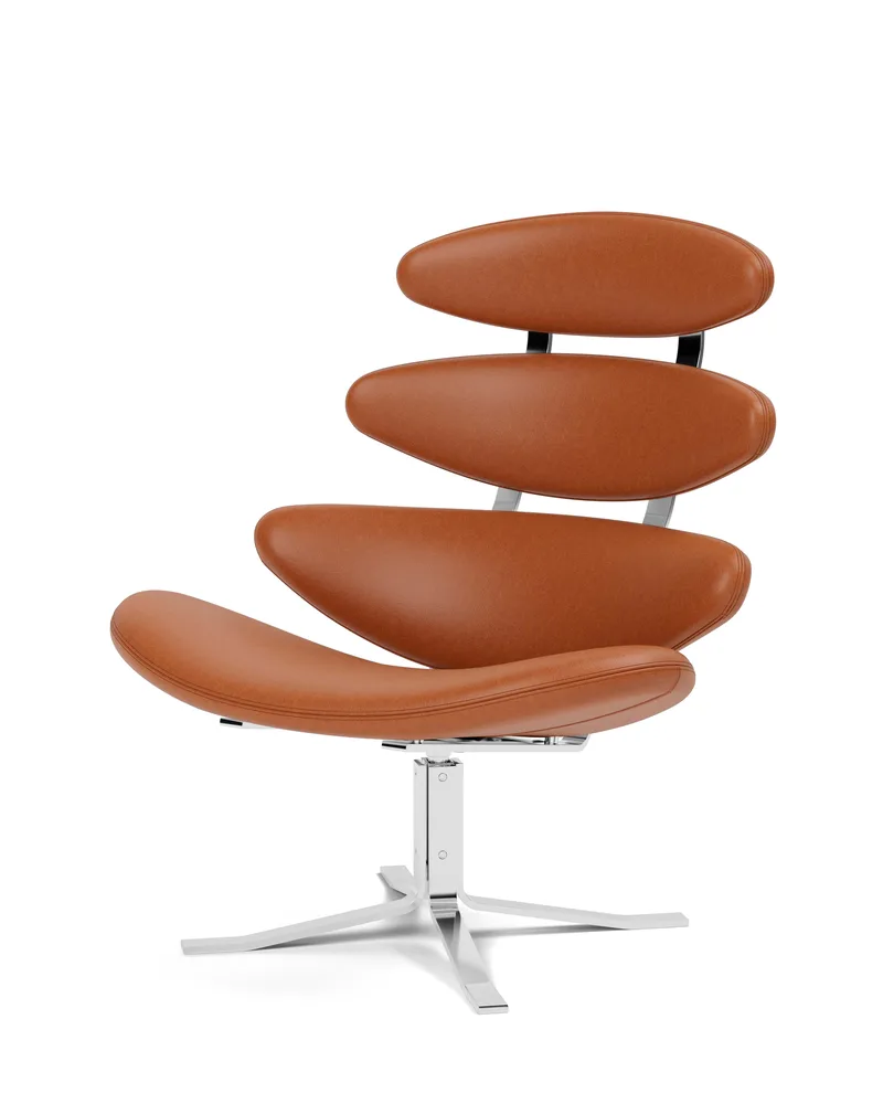 Corona Chair by Fredericia in Leather Max 95, Cognac, Brushed steel – product photo 1 of 4