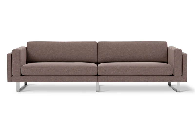 EJ280 Sofa, 3 seater, 280 cm van Fredericia in Erik 9998 Broken Grey, Brushed chrome, sledge base (High) – productfoto
