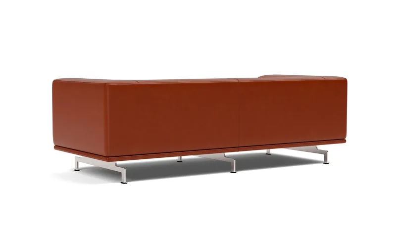 Delphi Sofa, 2 seater, 205 cm van Fredericia in Leather Cera 905, Russet brown, Brushed aluminium – productfoto 3 van 4