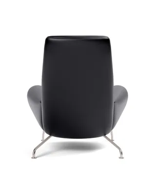 Wegner Queen Chair van Fredericia in Leather Primo 88, Black, Piping as upholstery, Brushed stainless steel – productfoto 2 van 5