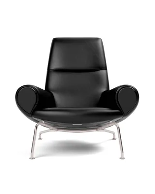 Wegner Queen Chair van Fredericia in Leather Primo 88, Black, Piping as upholstery, Brushed stainless steel – productfoto 5 van 5