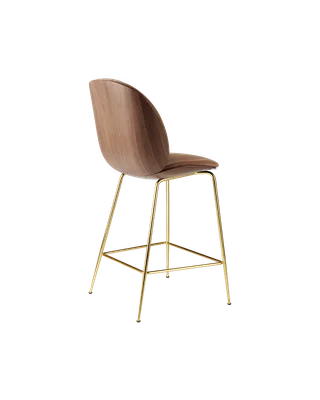 Beetle Counter Chair, 3D Veneer & Front Upholstered by GUBI in American Walnut Semi Matt Lacquered, Brass Semi Matt, Belsuede Special FR, Dedar (132, Standard) – product photo 1 of 2