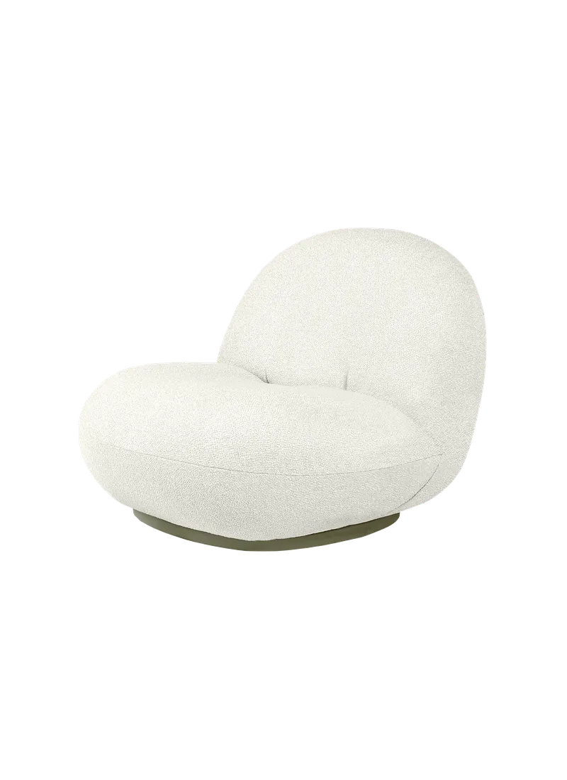 Pacha Lounge Chair, Outdoor by GUBI in Libera, Dedar (002, Standard), Moss Gray, Swivel – product photo