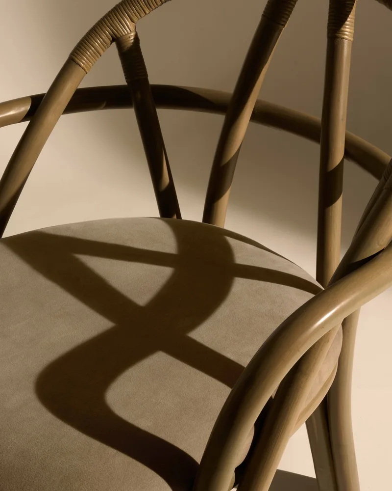 Bistra Lounge Chair by GUBI in Fustagno, GUBI (003, Standard), Olive Stained Rattan – interior photo 5 of 7