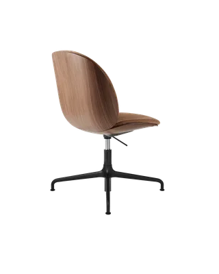 Beetle Meeting Chair, 3D Veneer & Front Upholstered by GUBI in Belsuede Special FR, Dedar (132, Standard), American Walnut Semi Matt Lacquered, Height adjustable 4-star base, Matt Black – product photo 2 of 3