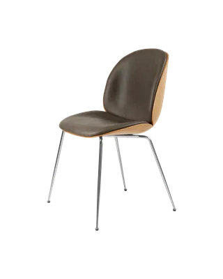 Beetle Dining Chair, 3D Veneer & Front Upholstered by GUBI in Soft Leather, GUBI (Gray, Standard), Chrome, Oak Semi Matt Lacquered, EU – product photo 3 of 3