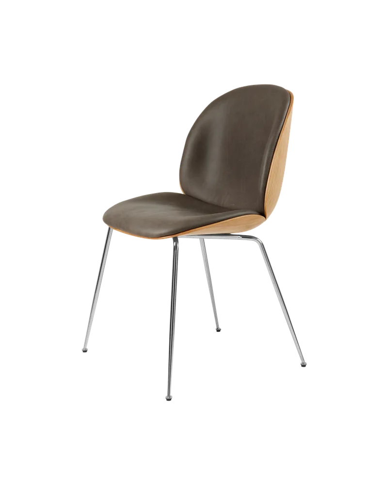 Beetle Dining Chair, 3D Veneer & Front Upholstered by GUBI in Soft Leather, GUBI (Gray, Standard), Chrome, Oak Semi Matt Lacquered, EU – product photo 3 of 3