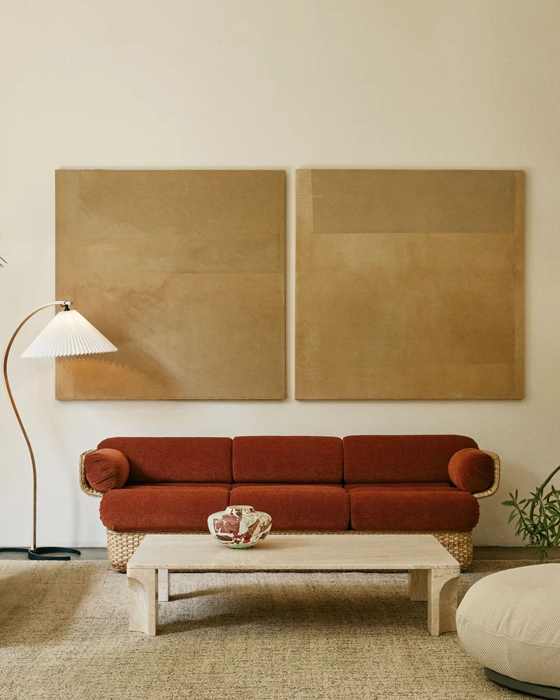 Basket Sofa by GUBI in Belsuede Special FR, Dedar (133, Standard), 3 seater, Rattan – interior photo 3 of 7