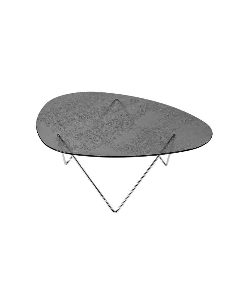 Pedrera Coffee Table by GUBI in Smoke Structured Glass, Chrome – product photo
