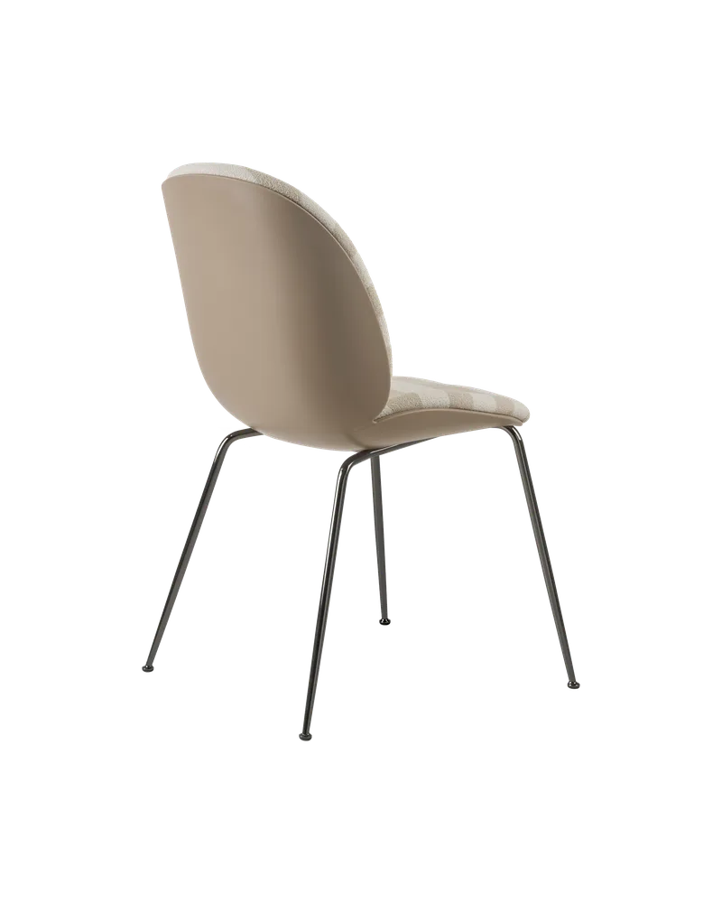 Beetle Dining Chair, Front Upholstered by GUBI in Kvadrat Sahco, Acca Stripe 0131, Black Chrome, New Beige – product photo 1 of 5