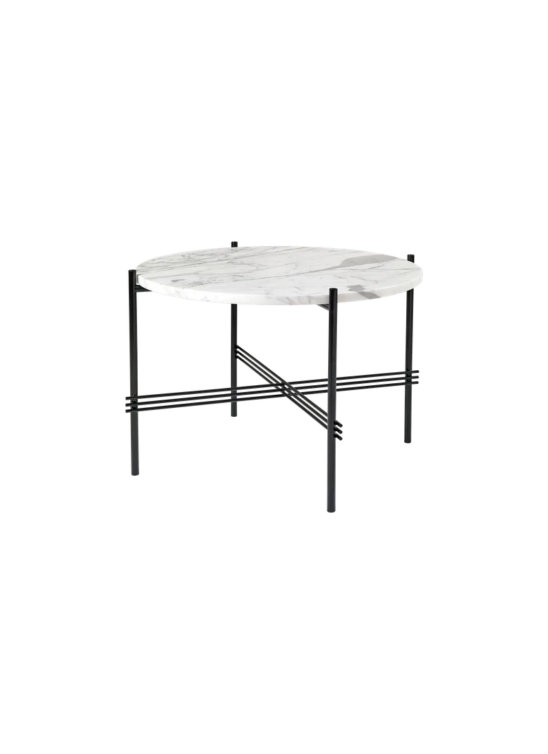 TS Coffee Table, Round von GUBI in White Carrara Marble, Black base, Ø55 cm – Produktfoto