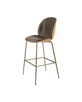 Beetle Bar Chair, 3D Veneer & Front Upholstered by GUBI in Soft Leather, GUBI (Gray, Standard), Oak Semi Matt Lacquered, Antique Brass – product photo 2 of 2