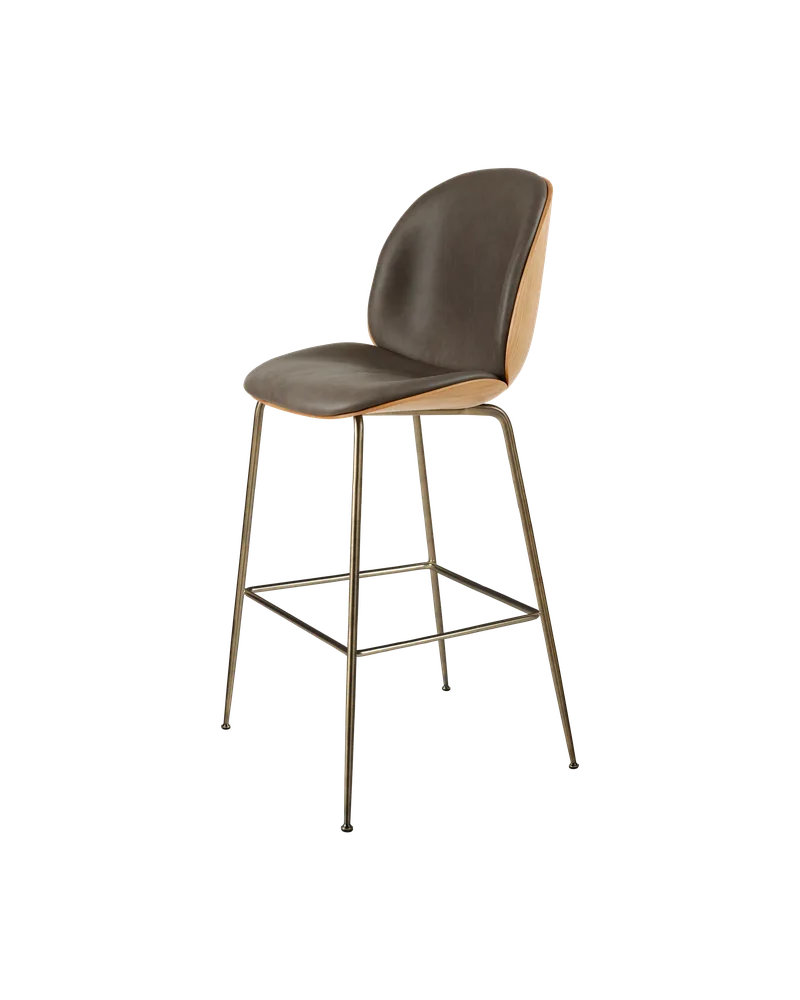 Beetle Bar Chair, 3D Veneer & Front Upholstered by GUBI in Soft Leather, GUBI (Gray, Standard), Oak Semi Matt Lacquered, Antique Brass – product photo 2 of 2