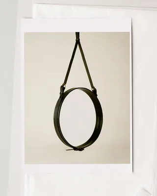 Adnet Wall Mirror, Circular by GUBI in Black Leather, Ø70 cm – product photo 6 of 7