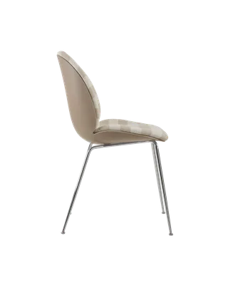 Beetle Dining Chair, Front Upholstered von GUBI in Kvadrat Sahco, Acca Stripe 0131, Chrome, New Beige – Produktfoto 4 von 5
